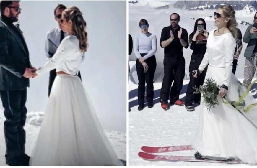 Bride Skis Down the Aisle