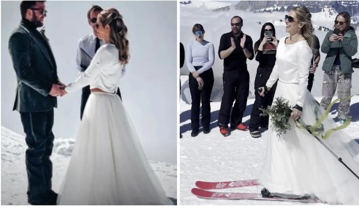Bride Skis Down the Aisle