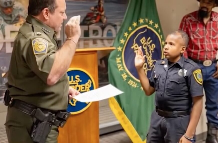 13-Year-Old Cancer Fighter Sworn In as ICE Agent (Photo: The National Desk/YouTube)