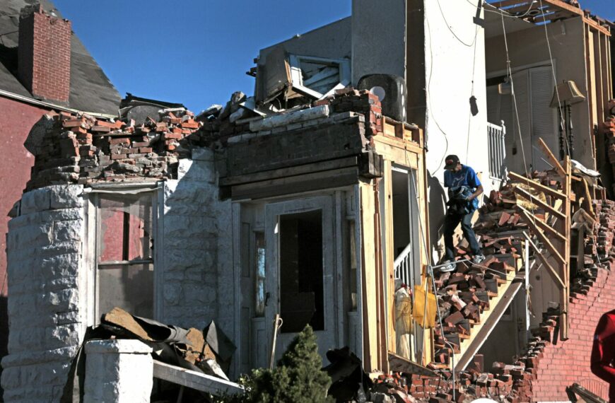 Kentucky Tornado Disaster Deepens With 136 MPH Winds Ahead (Photo: "My house is just gone and it was beautiful," said Curtis McGrath, who retrieves some personal papers, photos and clothes from his home of 18 years in the Academy neighborhood of St. Louis, Mo., on Saturday, May 17, 2025, after the National Weather Service confirmed a tornado struck the city on Friday. (Laurie Skrivan/St. Louis Post-Dispatch via AP)