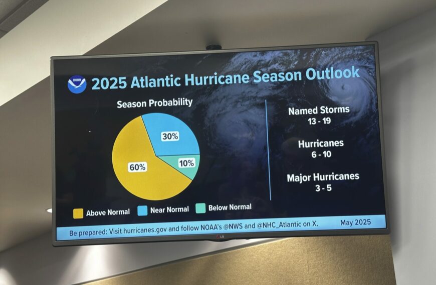 Killer Hurricane Season in DAYS, Millions Urged to Prepare Now (Photo: A pie chart provided by NOAA shows an active 2025 Hurricane Season during a news conference on Thursday, May 22, 2025 in Gretna, La. (AP Photo/Stephen Smith)