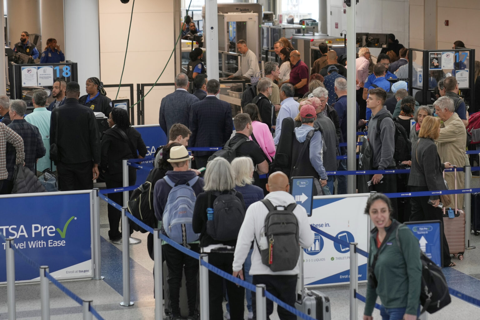 Newark Airport Disaster Sees No End As Troubles Continue (Photo: Travelers make their way through security at Newark Liberty International Airport in Newark, N.J., Monday, May 5, 2025. (AP Photo/Seth Wenig)