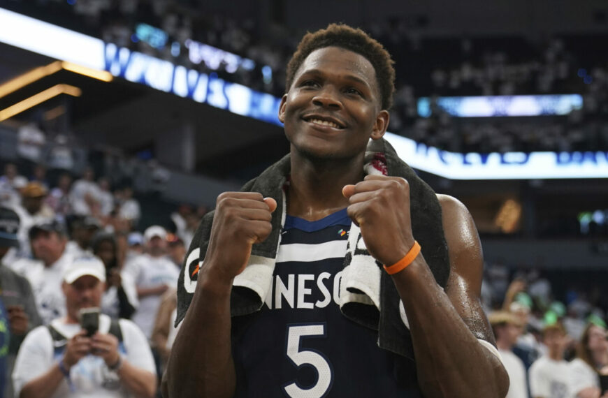 Timberwolves vs Warriors: Wolves Knock Out Golden State (Photo: Minnesota Timberwolves guard Anthony Edwards (5) celebrates a win against the Golden State Warriors after Game 5 of an NBA basketball second-round playoff series, Thursday, May 15, 2025, in Minneapolis. (AP Photo/Abbie Parr)