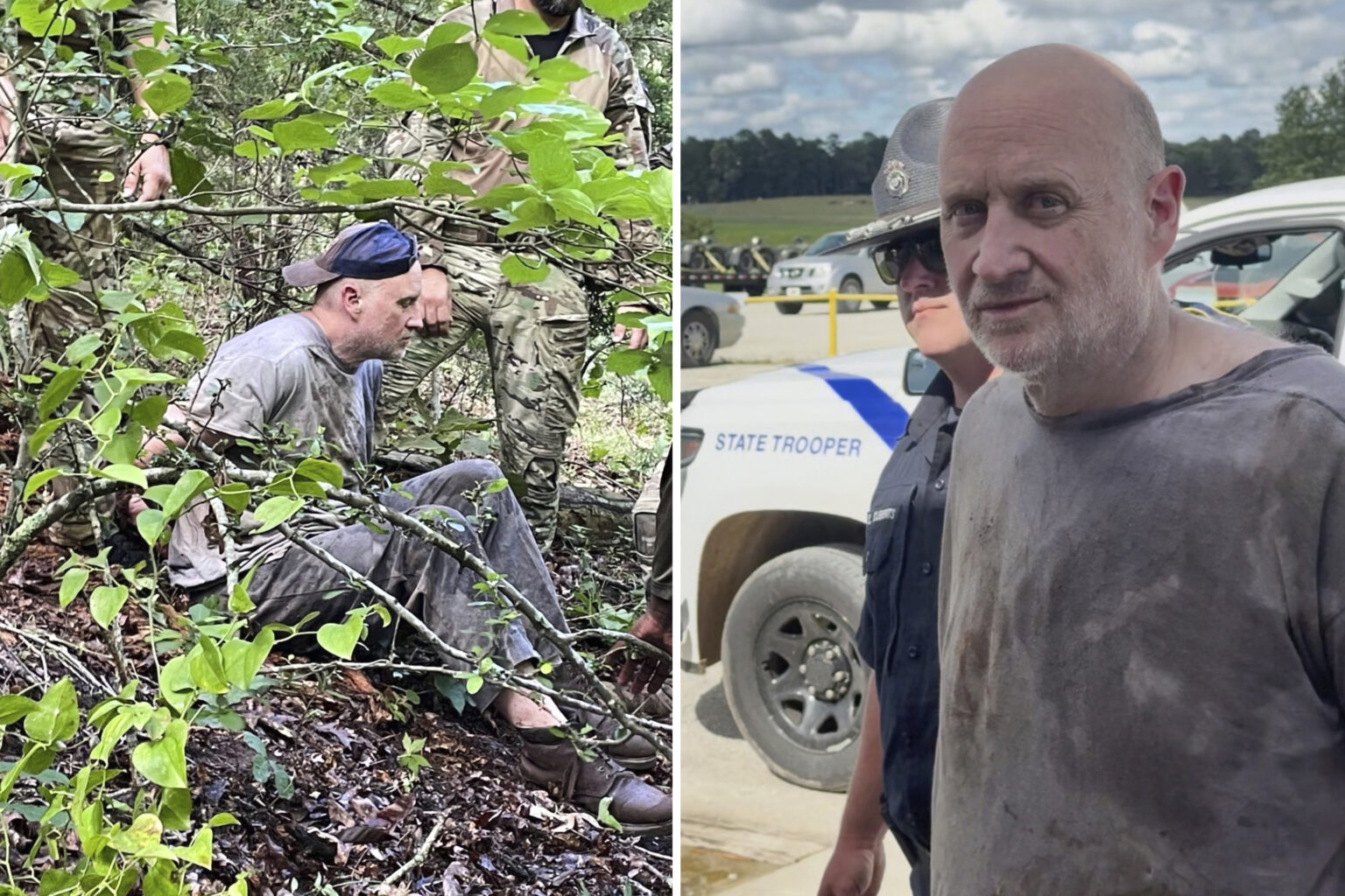 Devil In The Ozarks Finally Caught After 2-Week Prison Escape (Photo: This combo of images released by the Arkansas Department of Corrections shows the recapture of escaped inmate Grant Hardin, an ex-police chief and convicted killer, by Arkansas law enforcement officers and the U.S. Border Patrol , Friday, June 6, 2025, near Moccasin Creek in Izard County, about 1.5 miles (2.4 kilometers) northwest of Calico Rock prison. in Calico Rock, Ark. (Arkansas Department of Corrections via AP)