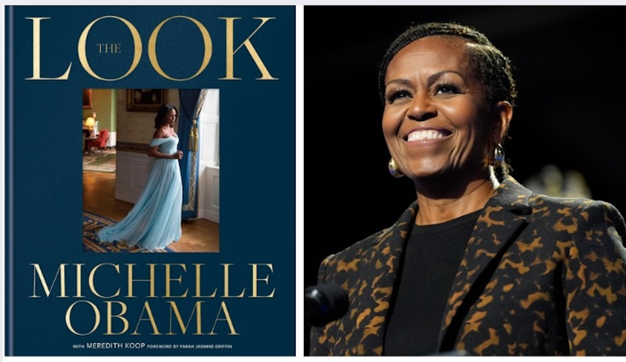 Michelle Obama’s New Book Reveals White House Style Scrutiny (Photo: Former first lady Michelle Obama speaks at a campaign rally for democratic presidential nominee Vice President Kamala Harris in Kalamazoo, Mich., on Oct. 26, 2024. (AP Photo/Jacquelyn Martin, File; This cover image released by Crown Publishing shows "Look" by Michelle Obama. (Crown Publishing via AP)