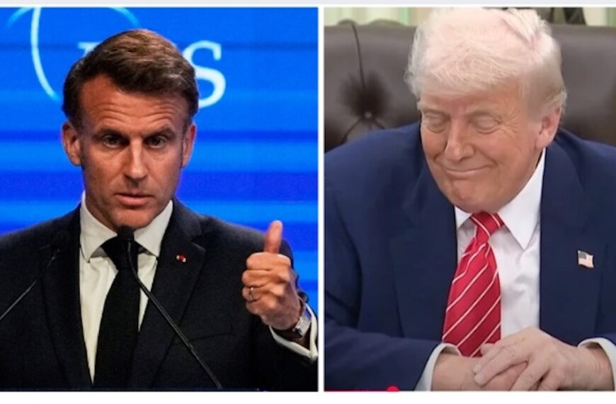 Trump Offers Macron Marriage Advice After Public Slap Incident (Photo: French President Emmanuel Macron delivers his speech during the 22nd Shangri-La Dialogue summit in Singapore, Friday, May 30, 2025. (AP Photo/Anupam Nath; Associated Press/YouTube)